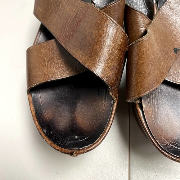 Vintage YVES SAINT LAURENT Leather Wedge Cross Strap PlatformSlides 36 sz6/6 1/2 - Picture 3 of 10